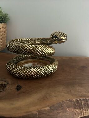 Bath and Body Works RARE Coiled Gold Snake 3-Wick Candle Holder decor